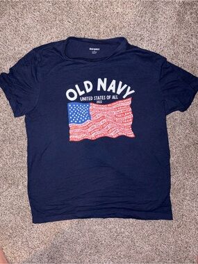 Old Navy Navy Blue Short Sleeve Tee with Red & White Flag Graphic